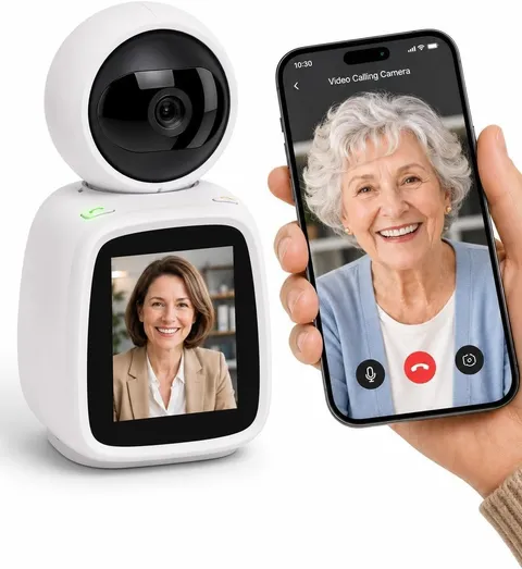 SYMYNELEC Elderly Monitoring Camera with Screen, One-Touch Video No Monthly Fee,