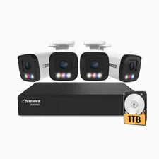 Defender Sentinel AI Indoor/Outdoor 8 -Channel 4 -Camera 4K Plug-in Bullet 1TB