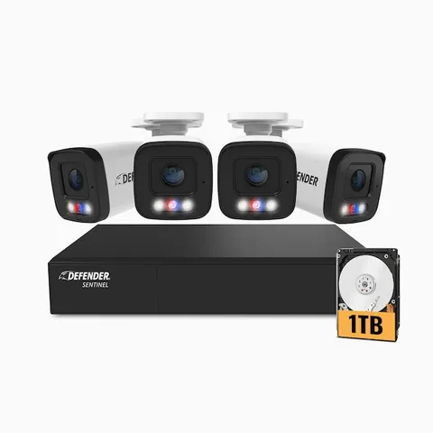 Defender Sentinel AI Indoor/Outdoor 8 -Channel 4 -Camera 4K Plug-in Bullet 1TB