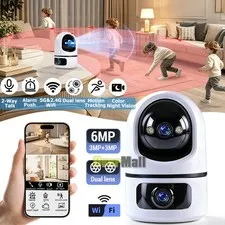 2K 6MP Home PTZ Security Camera 5G WIFI Dual Lens Screen Color Night Vision Cam