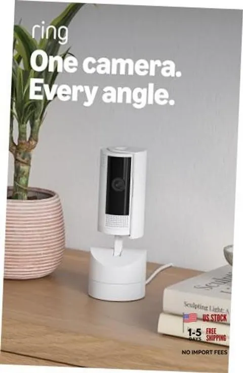 Pan-Tilt Indoor Cam (newest model), See all around 2 Cameras Device Only White