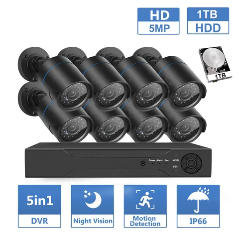 8CH 5MP Lite DVR 5MP Security Camera System 1TB HDD Night Vision Outdoor  24/7