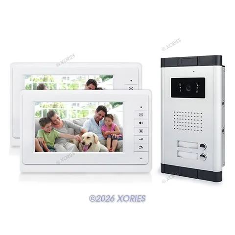 Mutil Apartment Video Door Phone System 2 Indoor Units 7"Screen Rainproof Camera
