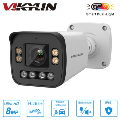 VIKYLIN 4k 8MP 5X Zoom POE IP Camera Dual Light Human Vehicle Detection Outdoor