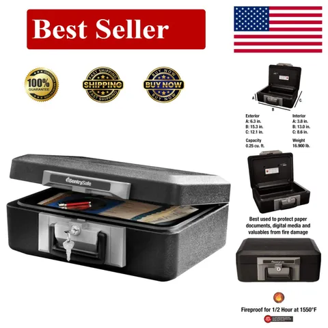 Fireproof Safe Box with Key Lock - 0.25 Cu Ft, Compact Security Solution for ...