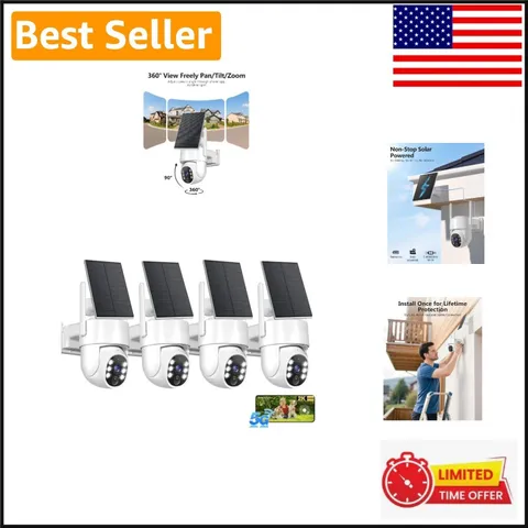 4-Pack 2K WiFi Outdoor Security Cameras - Solar Powered with Color Night Vision
