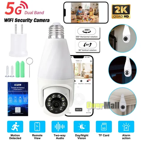 360° PTZ 2K IP E27 Light Bulb Camera 5G WiFi Night Smart Home Wireless Security