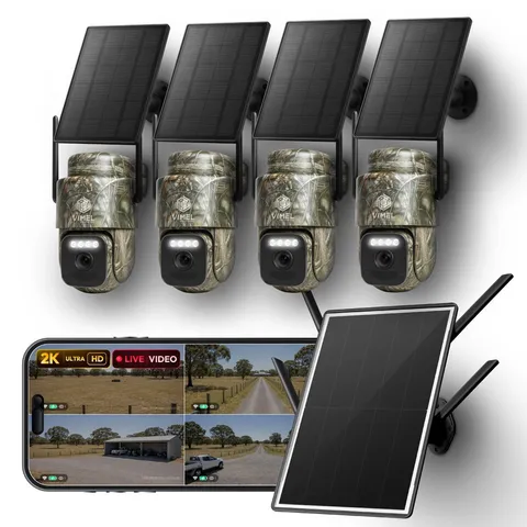 No WiFi CCTV System 4 Solar Cameras 2K 4G NVR Hub Remote Property Farm Wireless