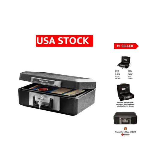 Fireproof Safe Box with Key Lock: Ultimate Protection for Valuables 0.25 Cu Ft