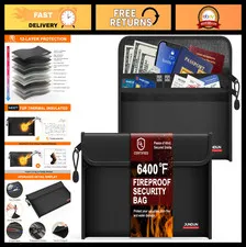 Fireproof Money Bag 6400℉ | 12-Layer Heat Insulated Cash Pouch, Dual Zippers, 2-