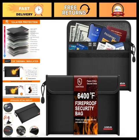 Fireproof Money Bag 6400℉ | 12-Layer Heat Insulated Cash Pouch, Dual Zippers, 2-