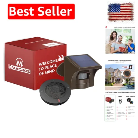 Weatherproof 1/2 Mile Driveway Alarm - Solar Powered Motion Sensor Alert System