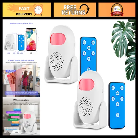 Wireless Motion Sensor Alarm - 17 Chimes, 3 Modes, 110dB, 2 Detectors & Remotes