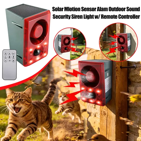 Solar Outdoor Motion Sensor Alarm-Dog Barking&Gunshot Sound, Support Recording