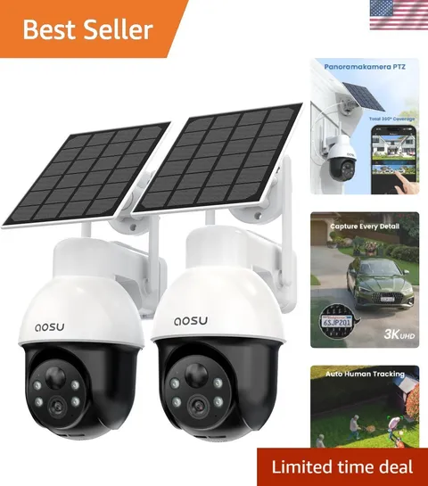 3K/5MP Solar Security Cameras System Wireless Outdoor, Battery Powered WiFi C...