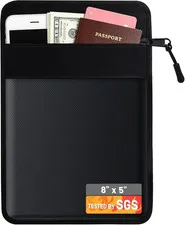 Fireproof Money Bag for Cash, 8X5.3In, Black | Small Fireproof Document Bag with