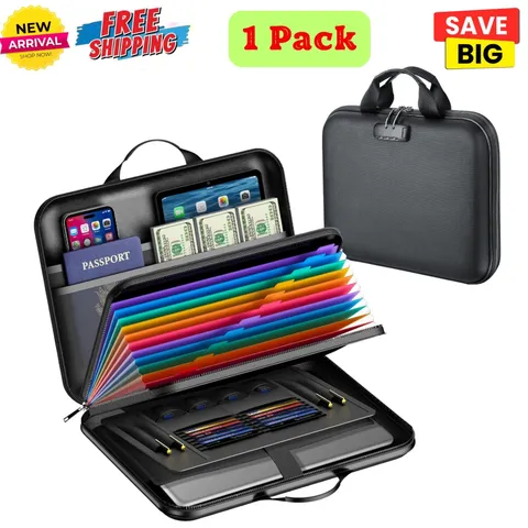 Fireproof Document Bag w/ Lock Waterproof Hard-Shell File Organizer for Document