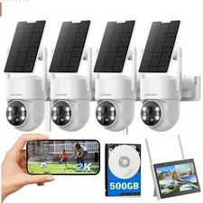 Solar Security Cameras Wireless Outdoor Home CCTV Security System With Monitor