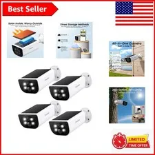 Cordless Security Cameras 4-Pack - 2K HD Solar-Powered with Alerts & Siren
