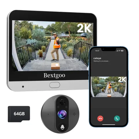 Peephole Camera, 2K Wireless Door Camera with Doorbell, 4.3″ Monitor, AI Moti...