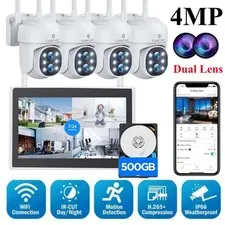 Wireless Outdoor Security Camera System with 10" Monitor NVR 5GHz WiFi Dual Lens