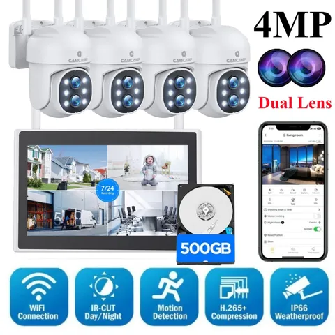 Wireless Outdoor Security Camera System with 10" Monitor NVR 5GHz WiFi Dual Lens