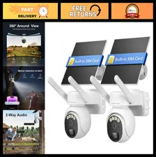 4G LTE Solar Security Camera Outdoor - 2K HD, 360° PTZ, No WiFi, Free Cloud Stor