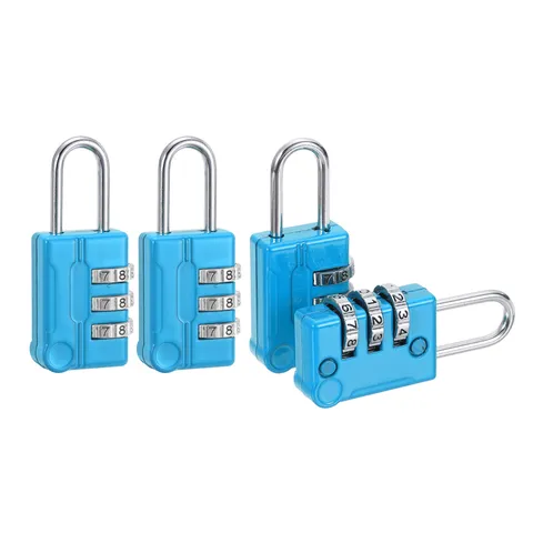 4Pcs Resettable 3 Digit Combination Lock Code Padlock, Blue (56 x 24mm)