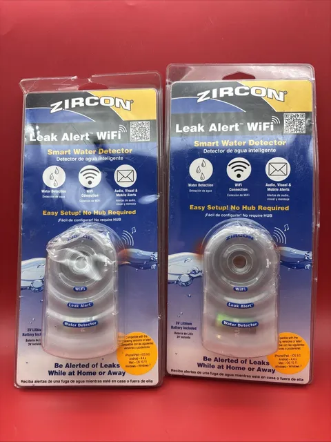 2 Zircon Leak Alert WiFi Smart Water Detector Audio Visual Mobile Alerts SEALED