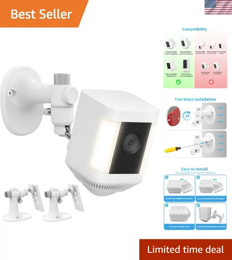 Durable Wall Mount Bracket Set for Ring Spotlight - Drill or No Drill Install