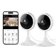 2K Indoor Security Camera 2 Pack WiFi with Night Vision 130° PIR 2-way talk.