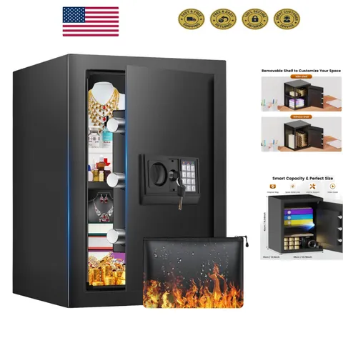 Robust 16.54-Inch Home Safe with LED Light & Fireproof Waterproof Bag – 2.5 Cuft