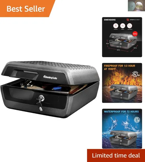 Compact Fireproof Document Safe with Waterproof Protection - Key Lock Included