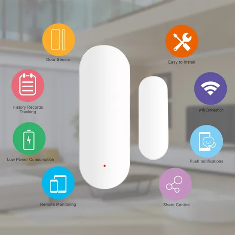 Wifi Smart Door Window Sensor Magnetic Alarm For Home Security Garage Apartment