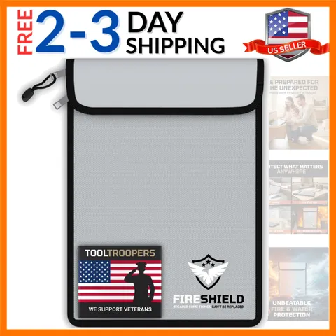 FIRESHIELD PRO Upgraded 2000°F Fireproof Document Bag w/ Dual Pockets – Fire ...