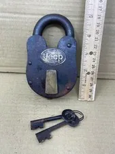 Jeep Padlock, Large Cast Iron Lock, Antique Finish with 2 Keys Really Works