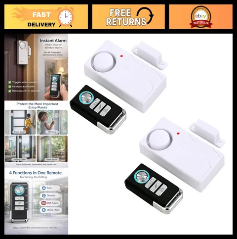 2 Pack Door Alarms with Remote - Open Door Chimes & Pool Safety Alert System