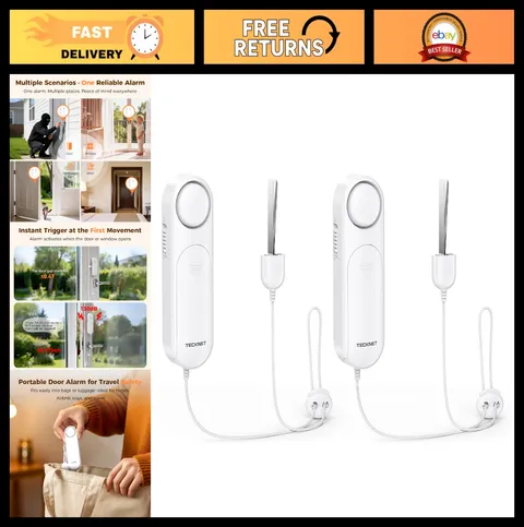 130dB Door Alarm & Window Security Sensor - No-Drill Travel Device, Pack of 2