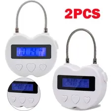 2x White USB Rechargeable Smart Time Lock LCD Display Temporary Timers Padlock