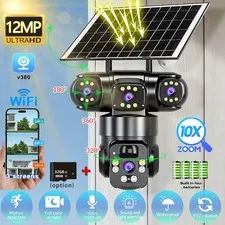 12MP HD 3-Lens Solar Security Camera Wireless WiFi Auto Tracking IP Surveillance