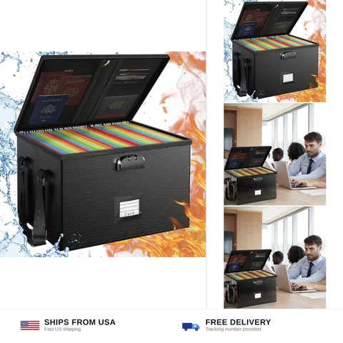 ROSONG Fireproof Document Box File Organizer - Portable Locking Filing Storag...