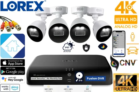 ⭐ Lorex Fusion DVR 4K 12-Channel 2TB Analog 4 Bullet Cameras Wired System NEW ⭐