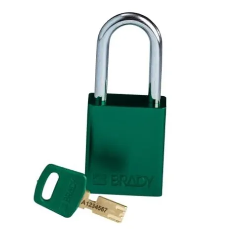 SafeKey Lockout Padlock Aluminum Green 1.5" Steel Shkl Keyed Different