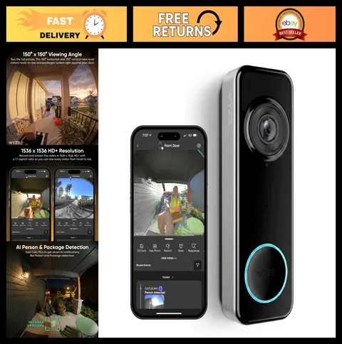 High-Definition Battery Video Doorbell Camera, 1536p, Color Night Vision, Smart