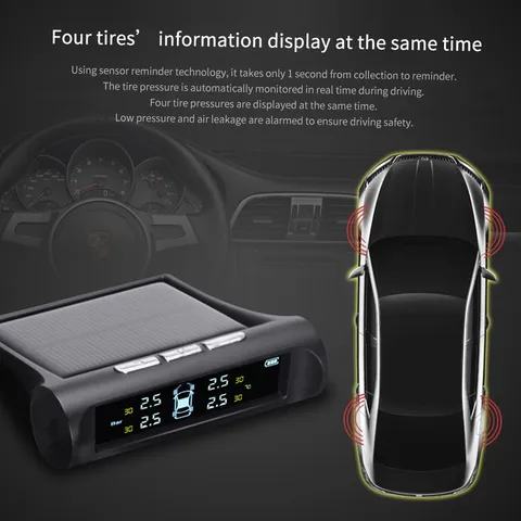 Tire Pressure Monitoring System Wireless 4 External Sensors Real Time Display