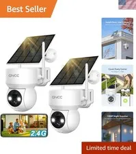 2 Pack Solar Security Cameras with 360° Coverage & Night Vision for Home Safety