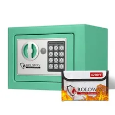 0.23cu ft Home Digital Safe with Free Fireproof Bag for Valuables Green