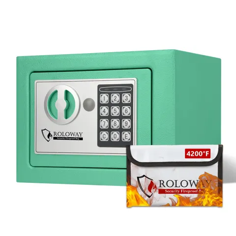0.23cu ft Home Digital Safe with Free Fireproof Bag for Valuables Green