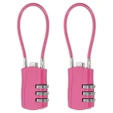 2 Pcs 3 Digit Luggage Cable Combination Lock with 5" Long Cable, Rose