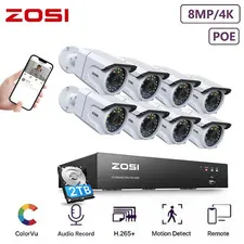 ZOSI H.265+8CH 4K IP PoE Security Camera System with Audio NVR with 2TB HDD Home